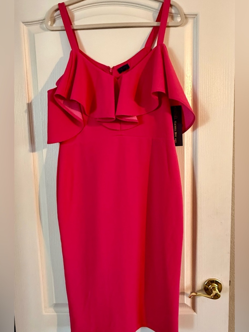 RACHEL Rachel Roy Hot Pink Ruffle-Trim Midi Dress